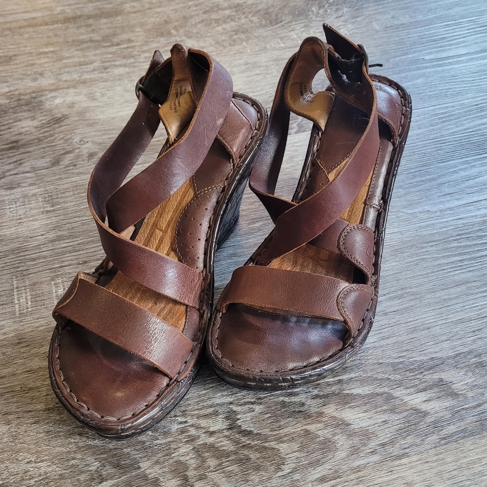 Born | Brown Leather Strappy Wedges | Size 7